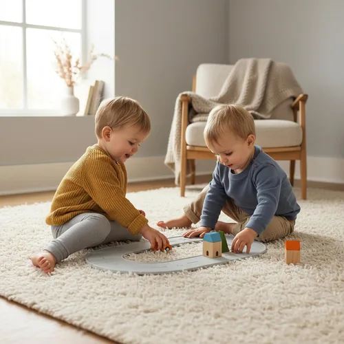 Miniatura 9 de PlanToys® Juego de camino y riel de goma, pequeño juego Montessori de madera Imaginación, resolución de problemas y exploración de movimiento