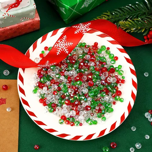Miniatura 4 de Cuentas de cristal de Navidad, 1000 cuentas AB para la fabricación de joyas, cuentas de cristal de vidrio rojo, verde y blanco para pulseras