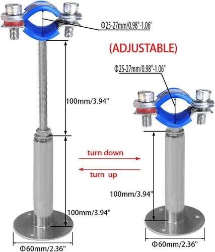 Miniatura 2 de Soportes de tubería de montaje en techo para montaje en pared, abrazaderas de tubo ajustables, perchas, acero inoxidable 304, 2 piezas adecuadas