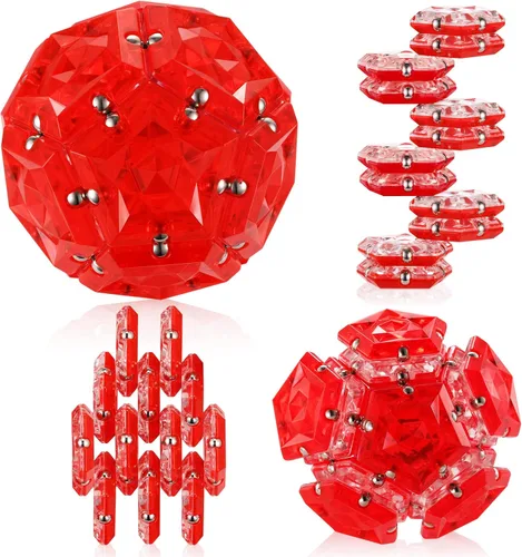 RoomyRoc - Esfera magnética antiestrés, imanes de pentágonos, juego de 12 piezas, color rojo cristal; juguete magnético antiestrés, creatividad más