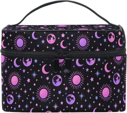 Miniatura 6 de Bolsa de maquillaje, bolsa organizadora de maquillaje de viaje con estampado de leopardo rosa, neceser para niñas, mujeres y mujeres, Geométrico 115