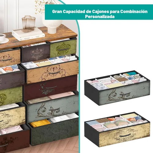 Miniatura 4 de VASICAR Cómoda para dormitorio con 12 cajones, cómoda de tela alta, cómoda para armario, guardería, mesita de noche, sala de estar, entrada, pasillo