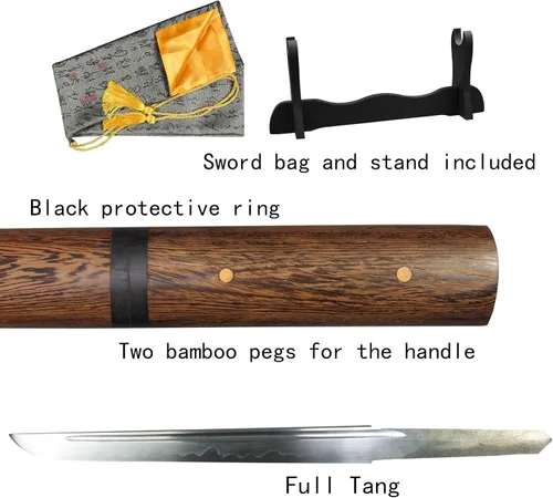 Miniatura 5 de Tanto Japonés Hecho a Mano de Acero Damasco Templado en Arcilla Espada Katana Corta Afilada de 20 Pulgadas