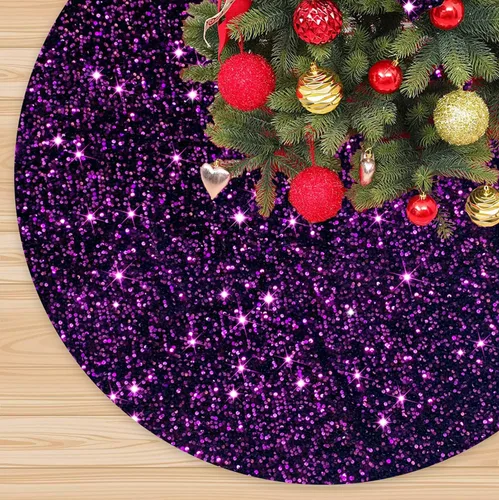Miniatura 8 de Falda de árbol de Navidad rosa intenso de 46 pulgadas, falda de árbol de Navidad con lentejuelas brillantes, falda de árbol de Navidad fucsia
