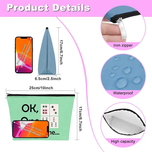 Miniatura 2 de Mxrymvu Mahjong Lovers Gift for Women Makeup Bag Mahjong Player Gifts for Friend Grandma, azul y verde, Viajes