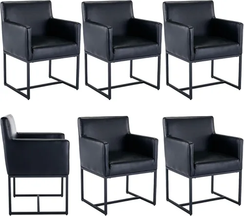 Miniatura 10 de BESTANO Juego de 2 sillas de comedor tapizadas con brazos de piel sintética de mediados de siglo, sillas decorativas modernas con marco de metal