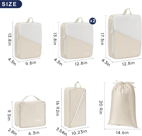 Miniatura 2 de DIMJ Cubos de embalaje de compresión para viajes, 7 juegos de bolsas de compresión ligeras para cubos de viaje, cubos de embalaje de malla con bolsa