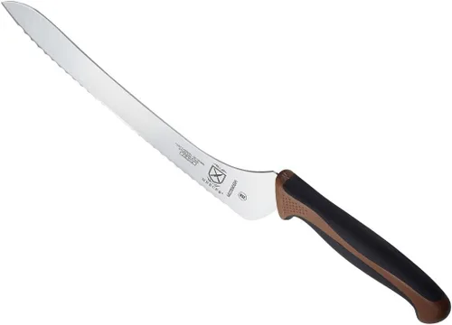 Miniatura 3 de Mercer Culinary Millennia Color Handle Cutlery Cuchillo de Pan Descentrado de 9 Pulgadas (Borde Ondulado) Marrón