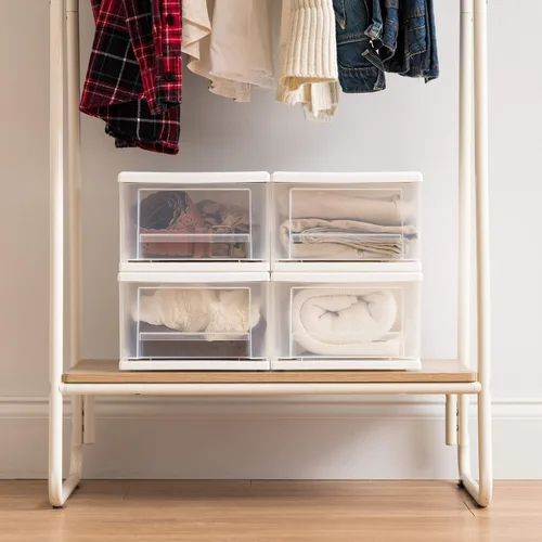 Miniatura 2 de IRIS USA SD-22 - Cajón apilable de plástico, paquete de 4 organizadores de almacenamiento, 7 cuartos de galón, color blanco, 4