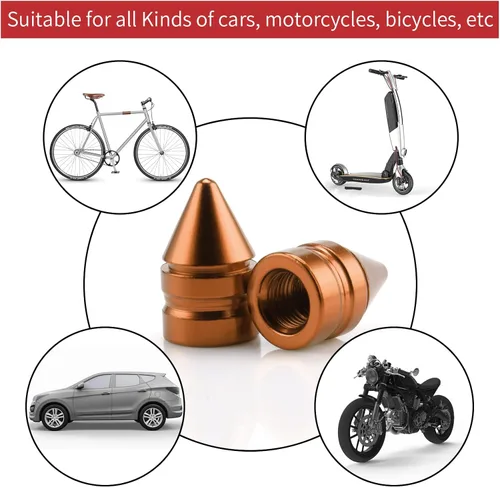 Miniatura 4 de SINGARO Tapones para válvulas de neumáticos de automóvil, 4 piezas de accesorios universales de aleación de aluminio, cubiertas de neumáticos Naranja