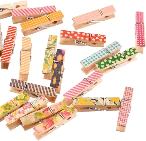 Miniatura 3 de DECORA Pinza de madera pintada colorida de 1.4 in/1.38 pulgadas, 100 piezas para clips de fotos, álbumes de chatarra, manualidades, envoltura
