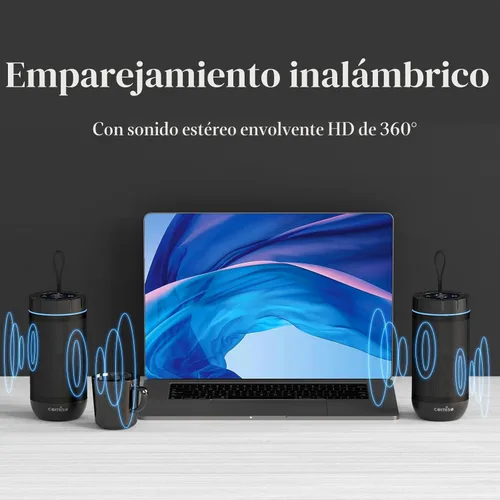 Miniatura 5 de comiso Altavoz Bluetooth, altavoz portátil impermeable IP65 con sonido estéreo HD de 360°, graves intensos, emparejamiento TWS, tiempo