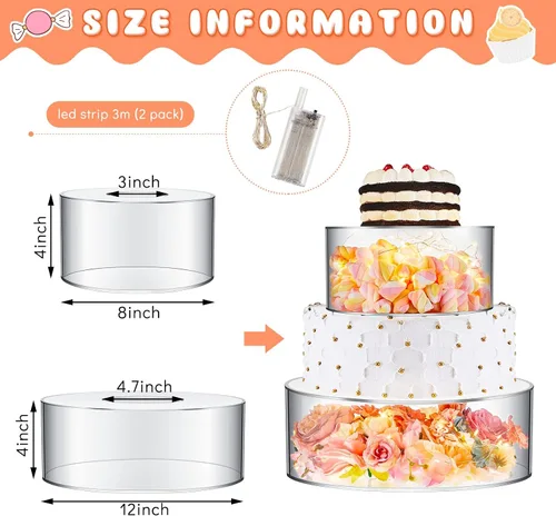 Miniatura 2 de Sunnyray 2 piezas de soportes para pastel acrílicos para mesa de postres transparentes con elevadores de pastel llenables y niveles de cupcakes
