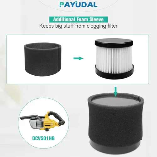 Miniatura 3 de 2 paquetes de filtros HEPA DCV501HB DCV5011H de repuesto. Compatible con filtros de aspiradora inalámbrica de mano DEWALT 20V. En comparación