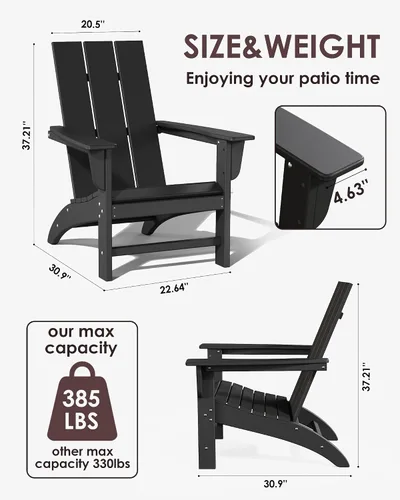 Miniatura 3 de Silla Adirondack de Madera Sintética Adiromoti, Sillas de Patio Resistente a Todo Clima, Aspecto de Madera, Silla Pre-Ensamblada para Fuego al Aire