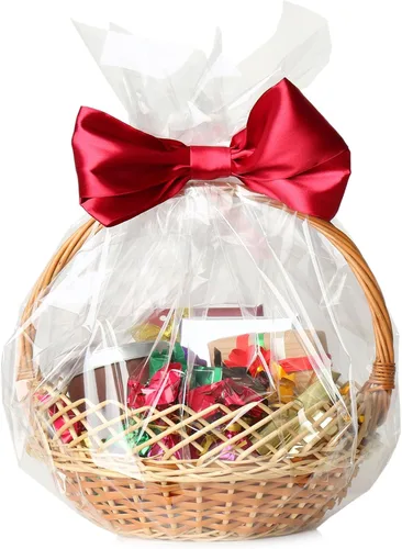 Tatuo 10 bolsas de celofán de Pascua extra grandes de 30 x 44 pulgadas, envoltura de celofán transparente para cestas de regalo, bolsas de regalo de
