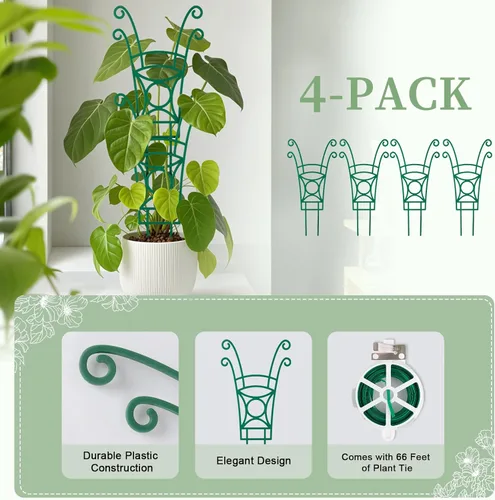 Miniatura 4 de Paquete de 4 enrejados apilables para plantas trepadoras, enrejado de jardín para interiores y exteriores, soporte para plantas de hiedra, hoya