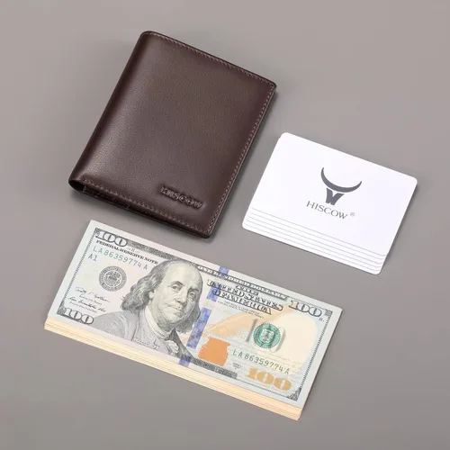 Miniatura 71 de HISCOW Billeteras plegables de cuero de grano completo para hombres, billetera minimalista delgada para hombre, regalos para papá, cumpleaños, día