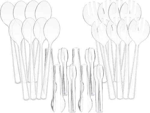 Miniatura 8 de Juego de 12 utensilios de plástico desechables resistentes para servir. Cucharas y tenedores de 10 pulgadas y pinzas de 6-1/2 pulgadas