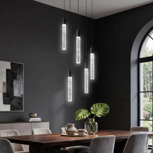 Miniatura 28 de Iluminación de Isla de Cocina Accesorio de Luz Moderna Lámpara Colgante Dorada Regulable LED Acabado de Latón Mini Luces Colgantes de Cristal