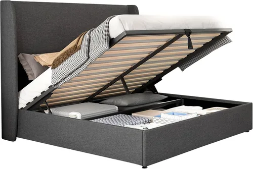 Miniatura 9 de Jocisland - Base de cama tamaño Queen con plataforma de almacenamiento abatible, tapizada en lino, con cabecera abatible moderna/almacenamiento