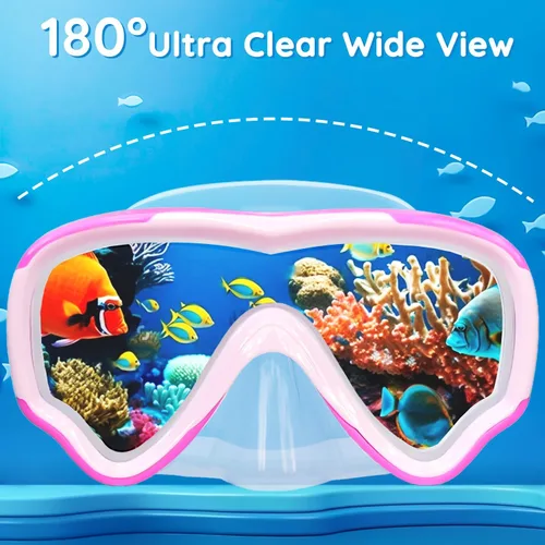 Miniatura 4 de MOMUSE Gafas de natación para niños con correa de tela suave, máscara de buceo con cubierta de nariz 3D sin fugas, lente antivaho e inastillable