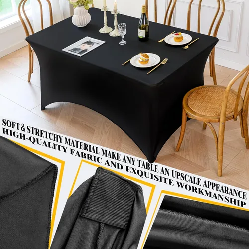 Miniatura 4 de Famstar Paño de Mesa Negro de 4 Pies de Elastano, Paño de Mesa Ajustado para Mesas Rectangulares, Fundas Elásticas Lavables Sin Arrugas