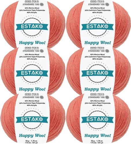 Miniatura 52 de Estako Happy Wool (paquete de 2 madejas) 40% lana merino 20% cachemira tipo poliamida 40% acrílico peso fingering hilo suave para tejer y crochet