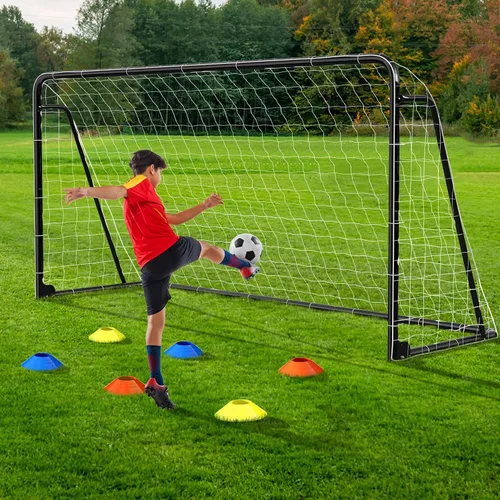 Miniatura 19 de NAIZEA Porterías de fútbol – 24x8/21x7/18x7/12x6/16x7/10x6/8x6/6x4 pies para patio trasero – Portería de fútbol de metal para jóvenes adultos