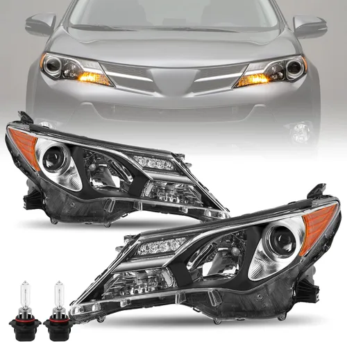 Miniatura 12 de JSBOYAT Conjunto de faros halógenos compatible con Toyota Rav4 2013, 2014, 2015, carcasa negra con reflector ámbar (bombillas incluidas)