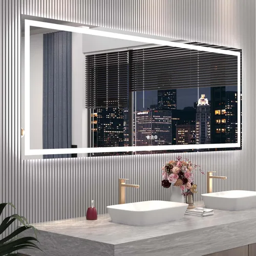 Miniatura 81 de Snowdool Espejo LED de baño, 32 x 32 pulgadas con luz frontal y retroiluminada, antivaho, espejo de tocador de baño para pared, función de memoria