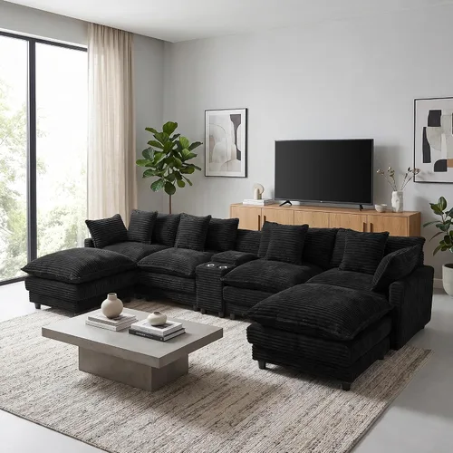 Miniatura 26 de Sofá modular de gran tamaño de 145 pulgadas, sofá de nube en forma de U, moderno juego de sofá de 6 asientos para sala de estar, cómodo asiento Gris