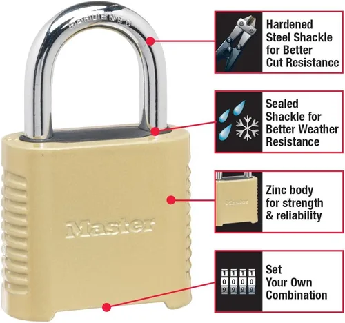 Miniatura 2 de Master Lock Cerradura de combinación para exteriores resistente 875D, acabado de latón
