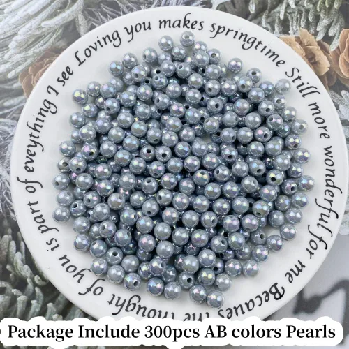 Miniatura 2 de 300 cuentas de perlas para manualidades de 0.315 pulgadas (0.315 in), cuentas redondas sueltas de perlas para collares, pulseras, aretes, Gris Claro