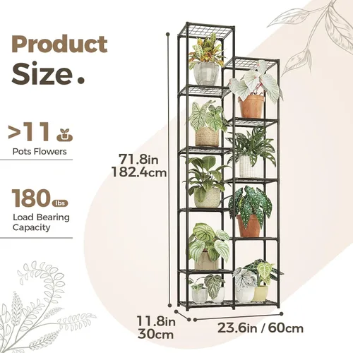 Miniatura 2 de Bamworld Soporte para plantas para interiores y exteriores, estante grande de metal de 11 niveles para plantas, soportes de flores de varios Negro