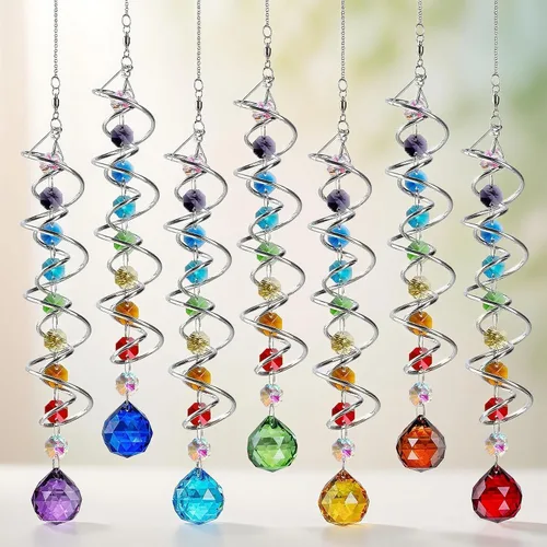 Miniatura 9 de Atrapasoles de cristal de 7 chakras, adornos de prismas de cristal colgantes con cuentas de arcoíris de 0.787 pulgadas para ventana, jardín