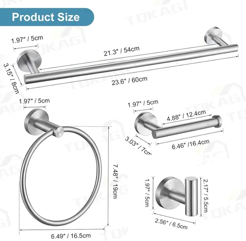 Miniatura 6 de TQKAG Juego de Accesorios de Ferretería de Baño de Níquel Cepillado - Juego de 10 Piezas Premium de Acero Inoxidable SUS304 con Barras Portatollas