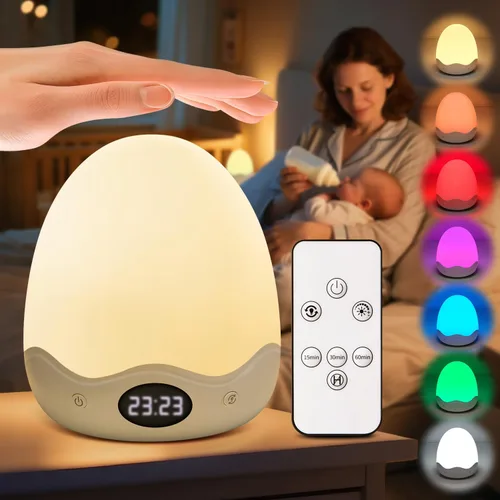 Miniatura 10 de Luz nocturna de bebé para niños, 10 niveles de brillo + 10 colores de luz de huevo para guardería, táctil + control remoto + luz nocturna de huevo