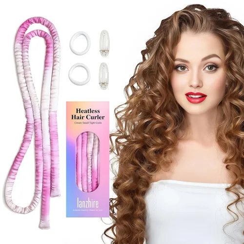 Lanzhire Diadema Rizadora Nocturna para Rizos sin Calor, Varilla sin Calor para Cabello Largo y Corto (Rosa Tie Dye)