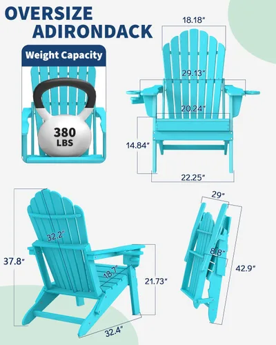 Miniatura 2 de Plawdlik Silla Adirondack plegable de gran tamaño mejorada 2026, silla para hoguera resistente de 380 libras con respaldo extra alto de 37.8