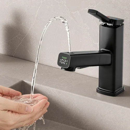 Miniatura 7 de MIAOHUI Grifo de Lavabo de Vasija con Rociador Extraíble, Grifo Alto de Lavabo de Baño de 3 Modos de Rociado, Grifos Altos de Baño para Lavabo de 1