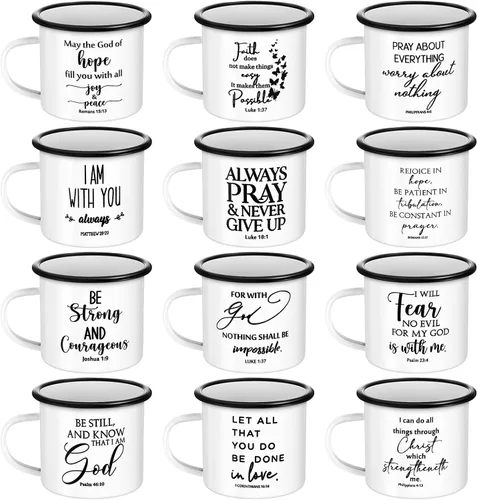 Miniatura 9 de Mifoci Tazas de café esmaltadas cristianas para el Día de la Madre, tazas de café inspiradoras con asa, versículo de la Biblia, tazas de campamento