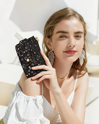 Miniatura 6 de Cartera delgada pequeña para tarjetas para mujeres – Linda cartera con llavero con bloqueo RFID que sostiene 7 tarjetas, diseño de moda de cuero