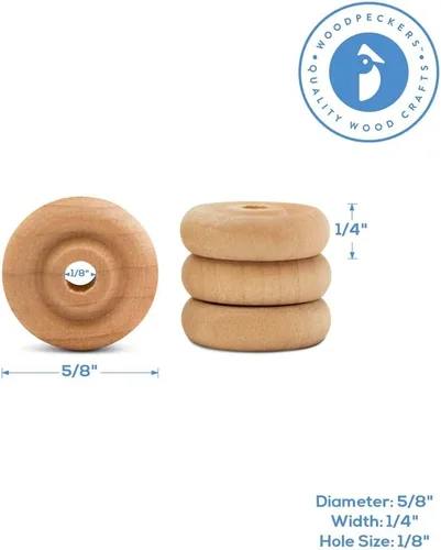 Miniatura 5 de Mini ruedas de madera clásicas, ideales para manualidades, 5/8 pulgadas de diámetro, 1/4 pulgadas de grosor, agujero de 1/8 pulgadas, paquete de 50
