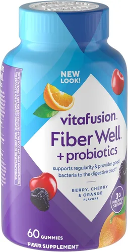 Miniatura 5 de Vitafusion Fiber Well + Gomitas de probióticos para adultos, 0.11 onzas de fibra por porción para la salud digestiva y probióticos*, 60