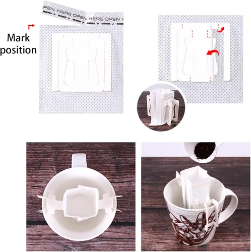 Miniatura 6 de Paquete de 50 bolsas de café portátiles para colgar en las orejas, bolsa de papel desechable de filtro de café de una sola porción para viajes