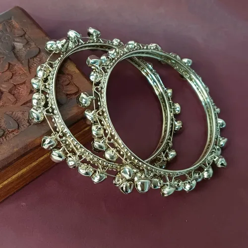 Miniatura 2 de Efulgenz Joyería india oxidada, para Navratri, estilo bohemio, antiguo, gitano, tribal, indio, oxidado, plateado, con dije de campana, conjunto