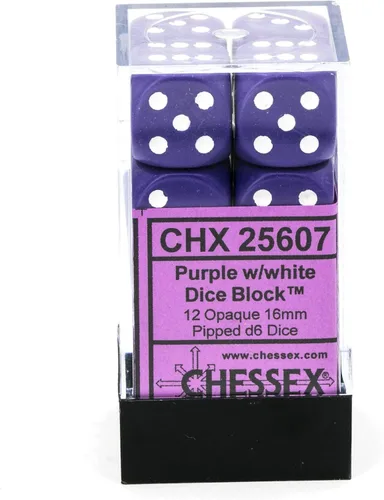 Miniatura 2 de Chessex CHX25607 Dados - Opaque: 12D6 Púrpura/Blanco