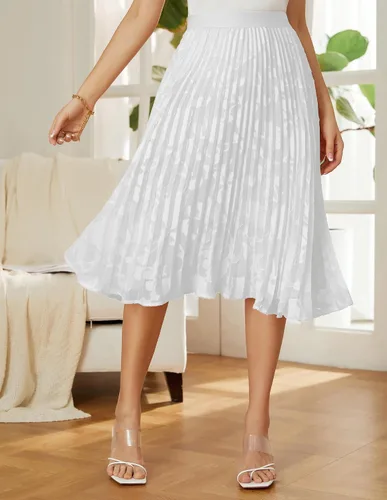 Miniatura 188 de GRACE KARIN - Falda plisada de gasa para mujer, con cintura alta y elástica, vuelo, corte acampanado y longitud por debajo de la rodilla