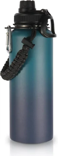 Miniatura 28 de Volhoply Botellas de agua aisladas en paquete de 2, 40 onzas, botella deportiva de acero inoxidable con asa de paracord y tapa con boquilla, taza